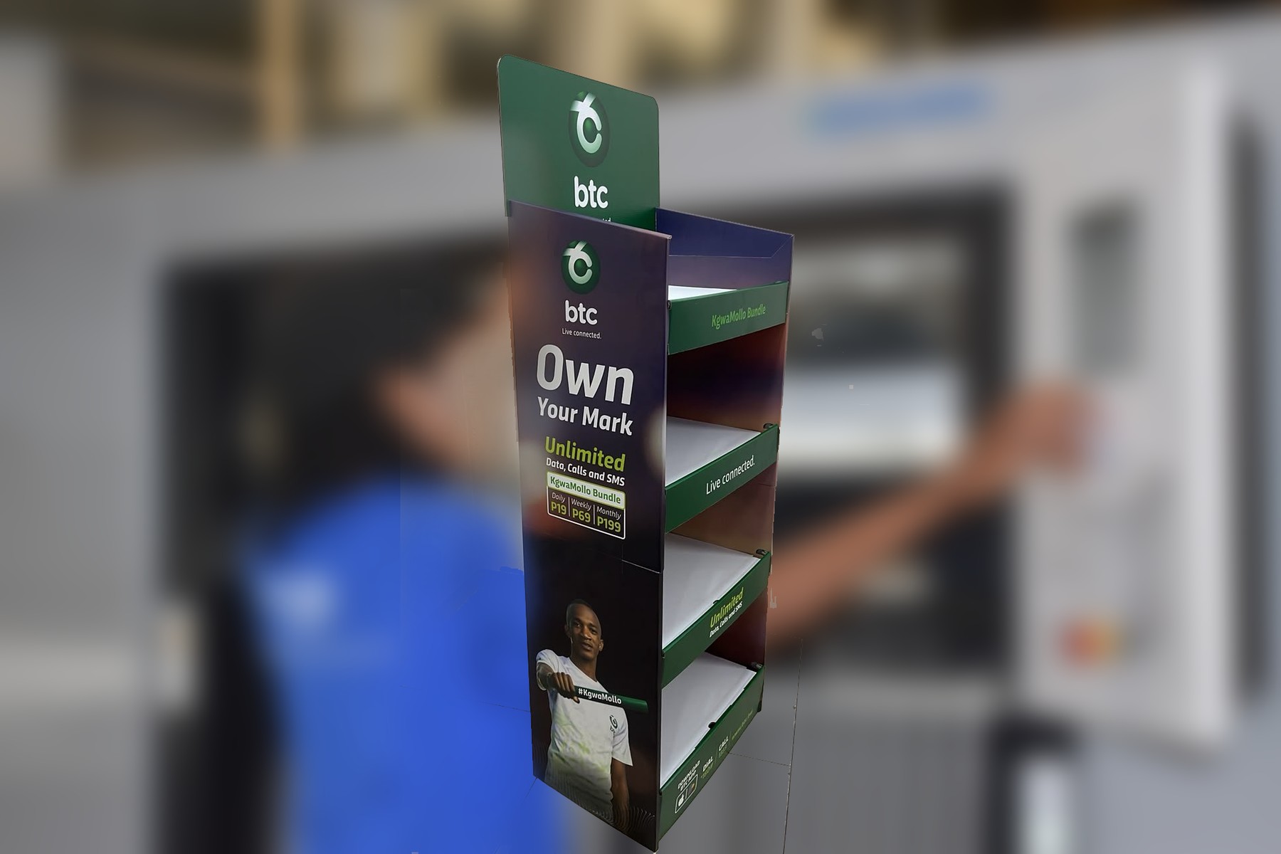 Faster Displays five-shelf unit for BTC's Own Your Mark campaign