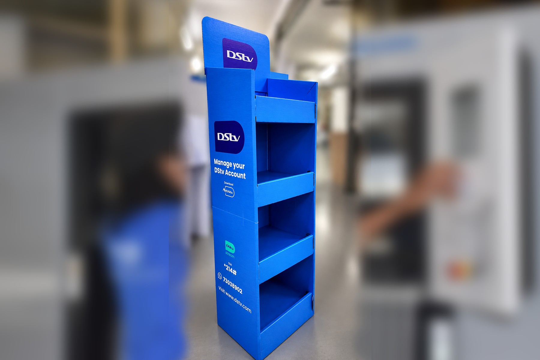 Faster Displays four-shelf unit for DSTV account management