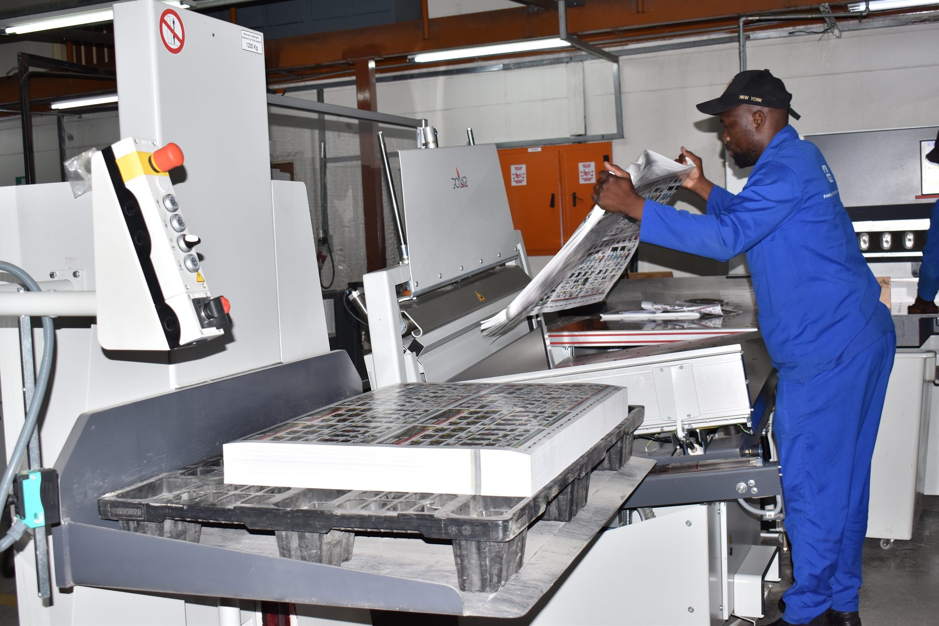 Operator using a precision guillotine cutter